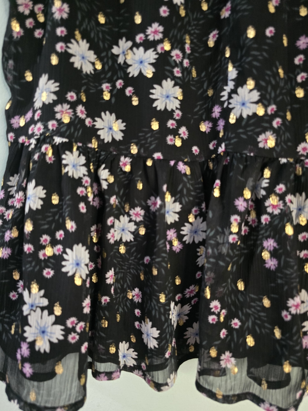 LOFT Petites P2XS Black Chiffon Floral Ruffle High Neck Sleeveless Blouse - Picture 3 of 15